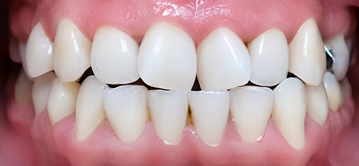 Fotografía clínica de dientes apiñados