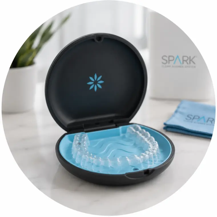 Alineadores transparentes SPARK en su estuche