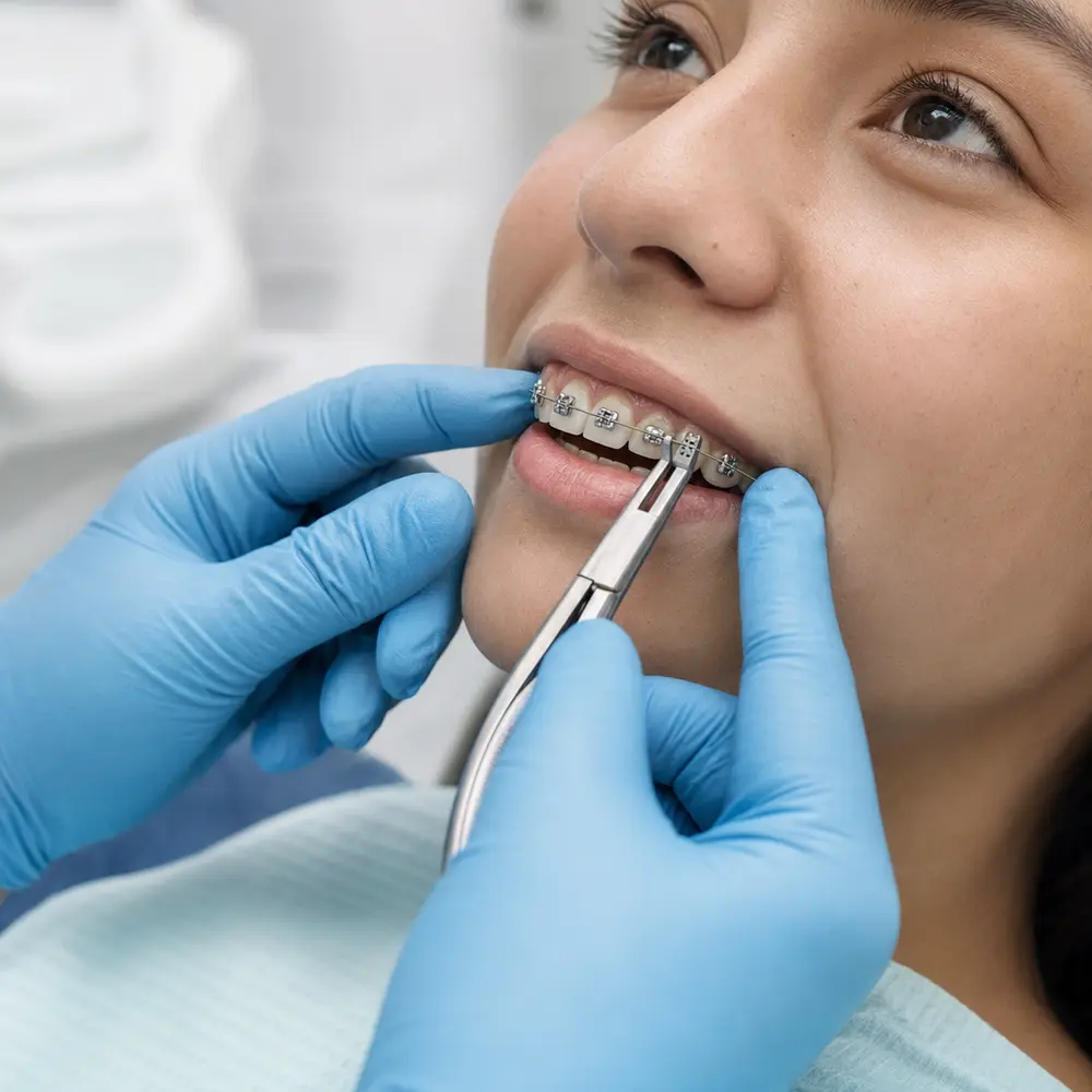 Etapa de instalación de brackets del tratamiento con brackets